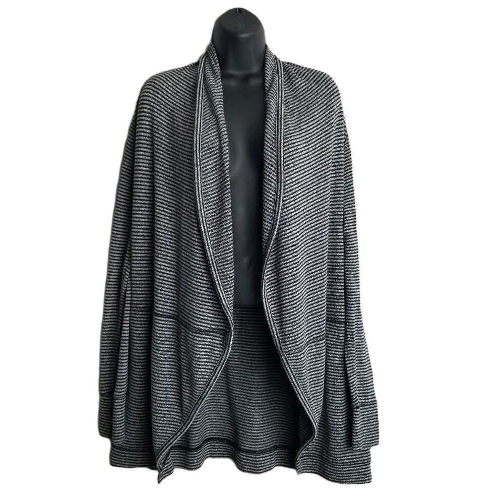 Abercrombie & Fitch Open Front Cardigan Medium Black White Stripe Preppy